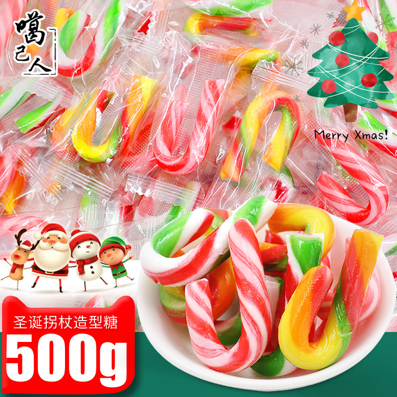 圣诞节拐杖糖果彩虹创意礼品小零食礼物散装水果味迷你拐棍棒棒糖