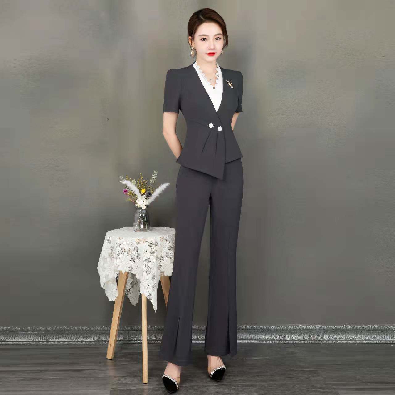 新款dj公主工服ktv包厢公主工作服服务员夜总会灰色长裤夏季套装