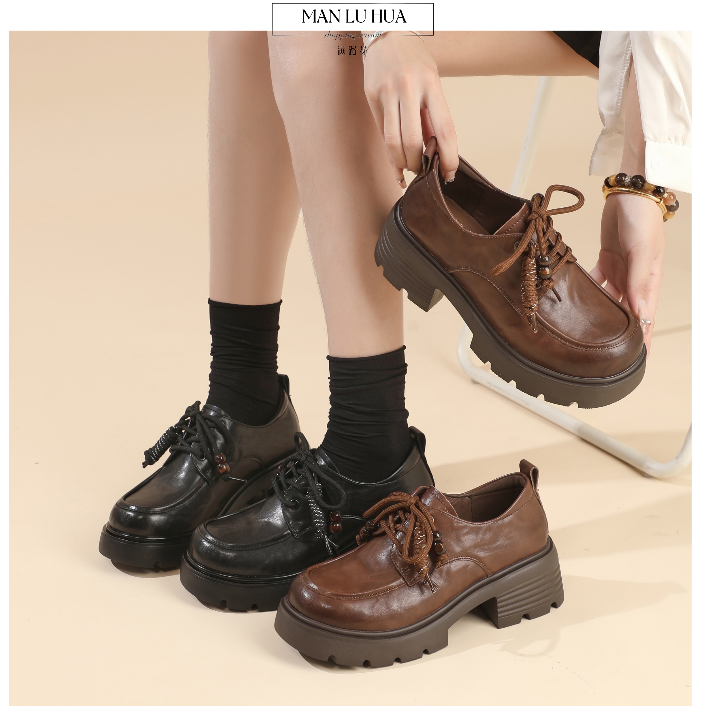 牛皮真皮女鞋厚底乐福鞋女英伦风复古小皮鞋软底软皮超轻显脚小