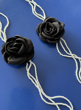 纯原韩国单.出口结余.立体礼服小黑花朵珍珠颈链项链.第一街外贸