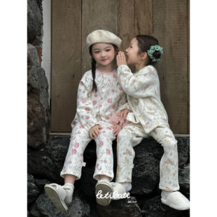 长袖 儿童睡衣家居服三层夹棉男女宝套装 碎花保暖 亲子款 蕾蒂巴蒂