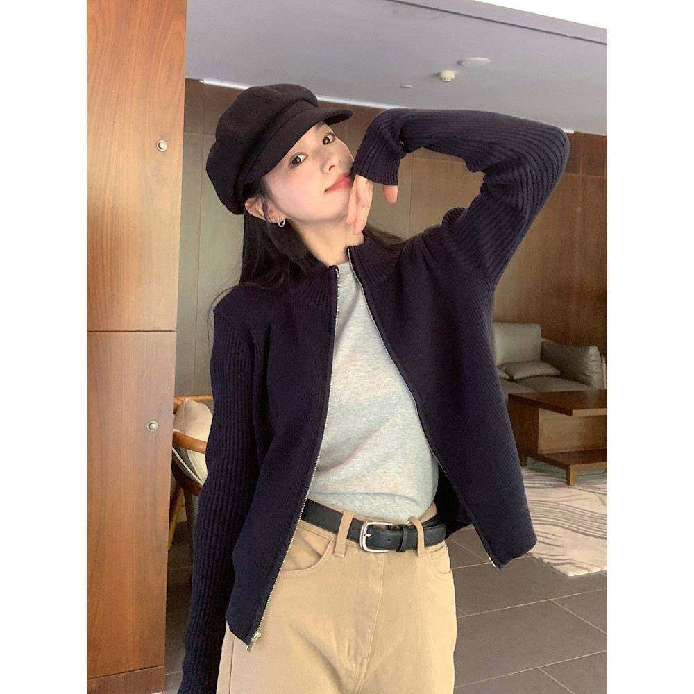 拉炼 炼 毛衣针织开 女衫202i5新春季ns辣XKU妹短款显瘦百款搭外