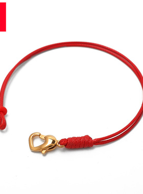 可可爱穿小孔转运珠皮绳手链心形扣双股手绳男女款情侣细手串绳子