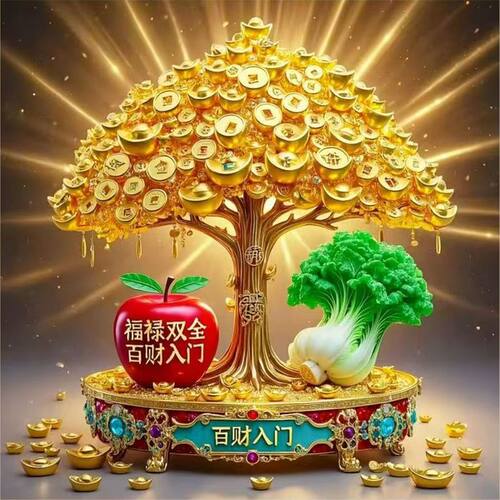 聚宝盆摇钱树自粘装饰画