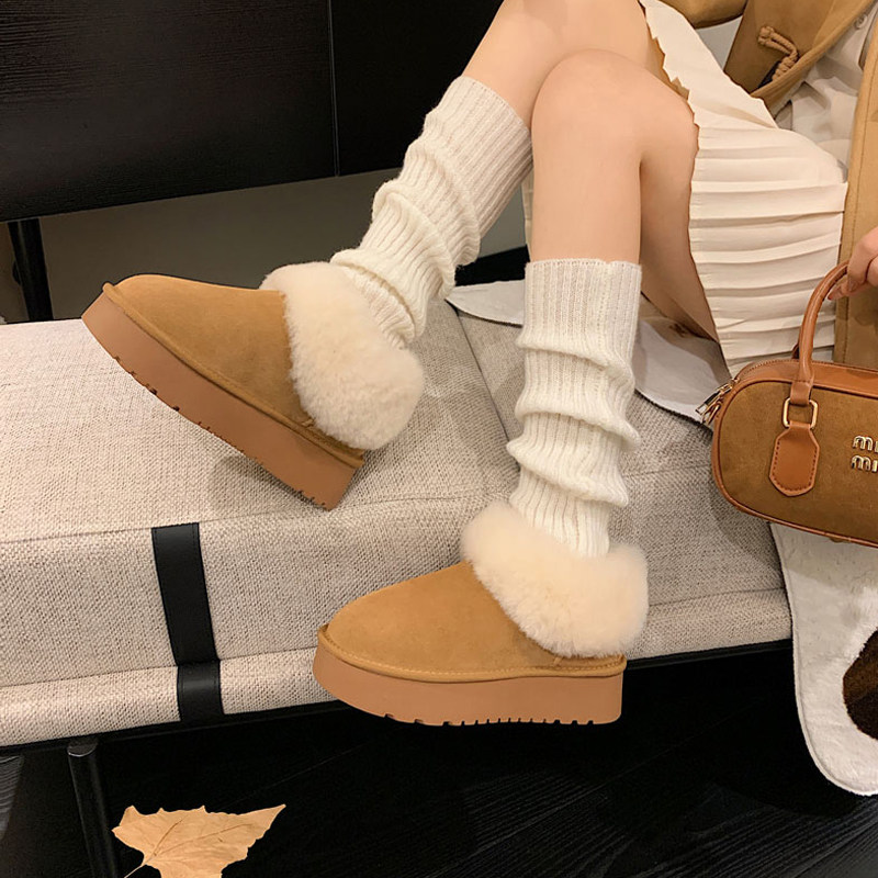 翻边雪地靴女2025冬季新款厚底保暖棉鞋内增高6cm加绒加厚毛毛鞋