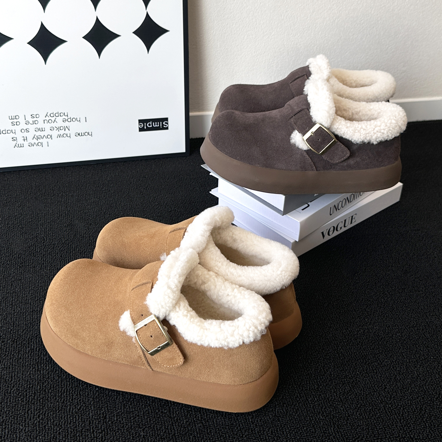 真皮全包勃肯鞋女加绒厚底2025冬季毛绒雪地靴毛绒保暖棉鞋防滑