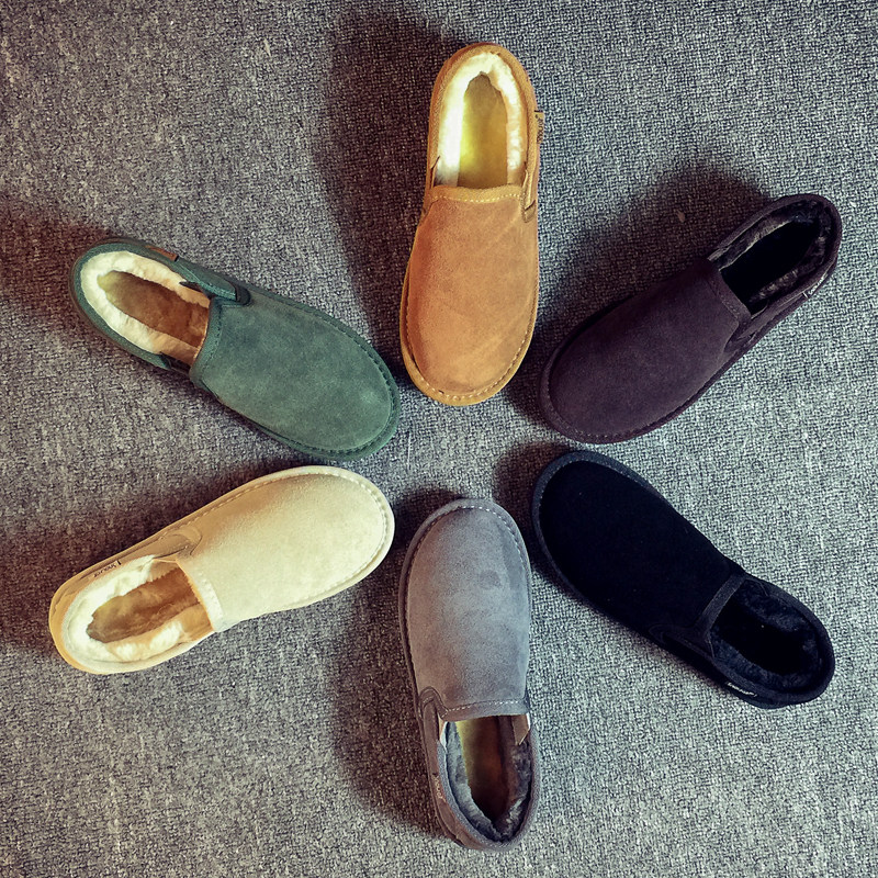 情侣款真皮雪地靴面包低帮男女休闲平底保暖懒人套脚棉鞋靴一脚蹬|ruв категории Женская обувь, сапоги - от Buy2taobao.com для оказания профессиональной услуги покупки агента Taobao