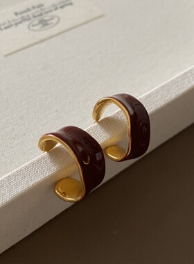 经典c形金属滴釉车厘子红色耳环925银针新年必入款节日氛围感耳饰