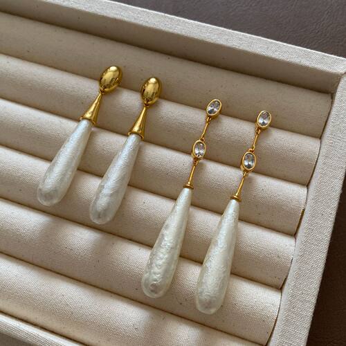 法式复古大气温婉棉花珠锆石耳坠银针轻奢小众感气质长款耳饰