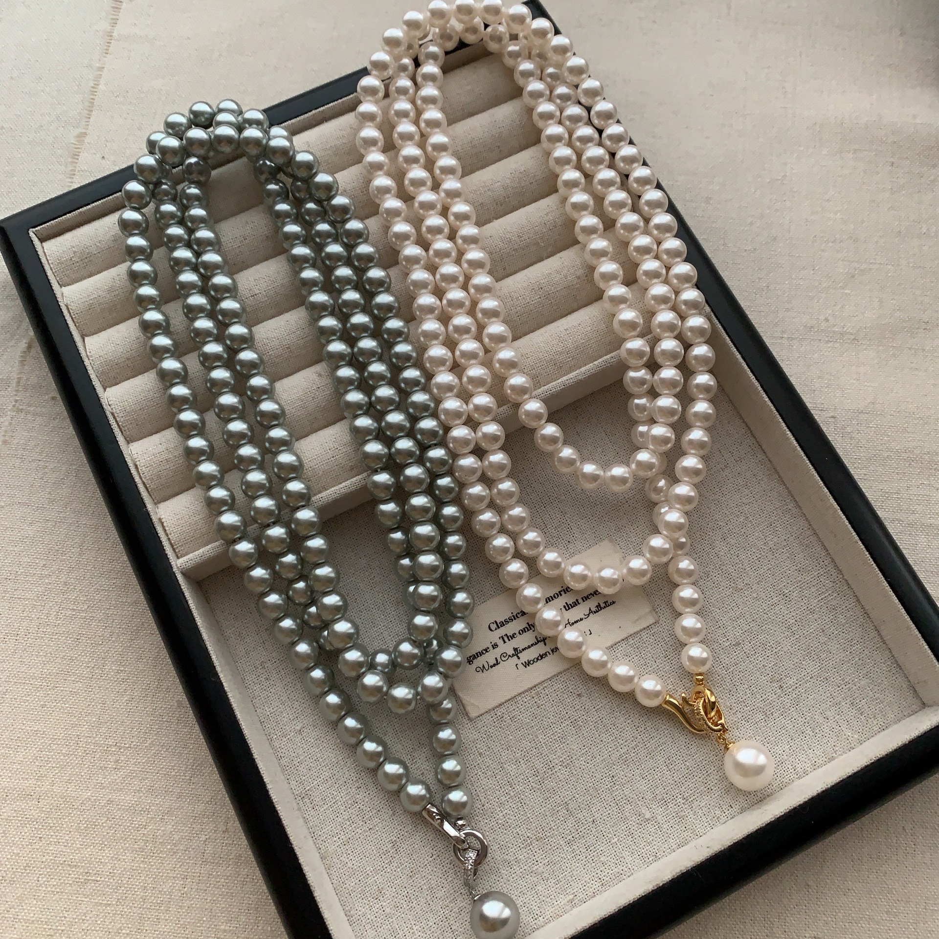 法式复古轻奢珍珠双层叠戴单戴长款颈链小众时尚精致链毛衣链