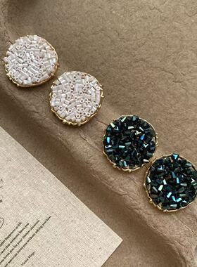 时髦ins风米珠耳钉925银针创意设计时尚冷淡风小众感气质耳饰