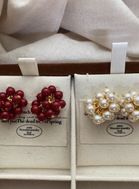 独特红色珍珠花团烟花耳钉耳环秋冬轻奢2025新款爆款复古小众