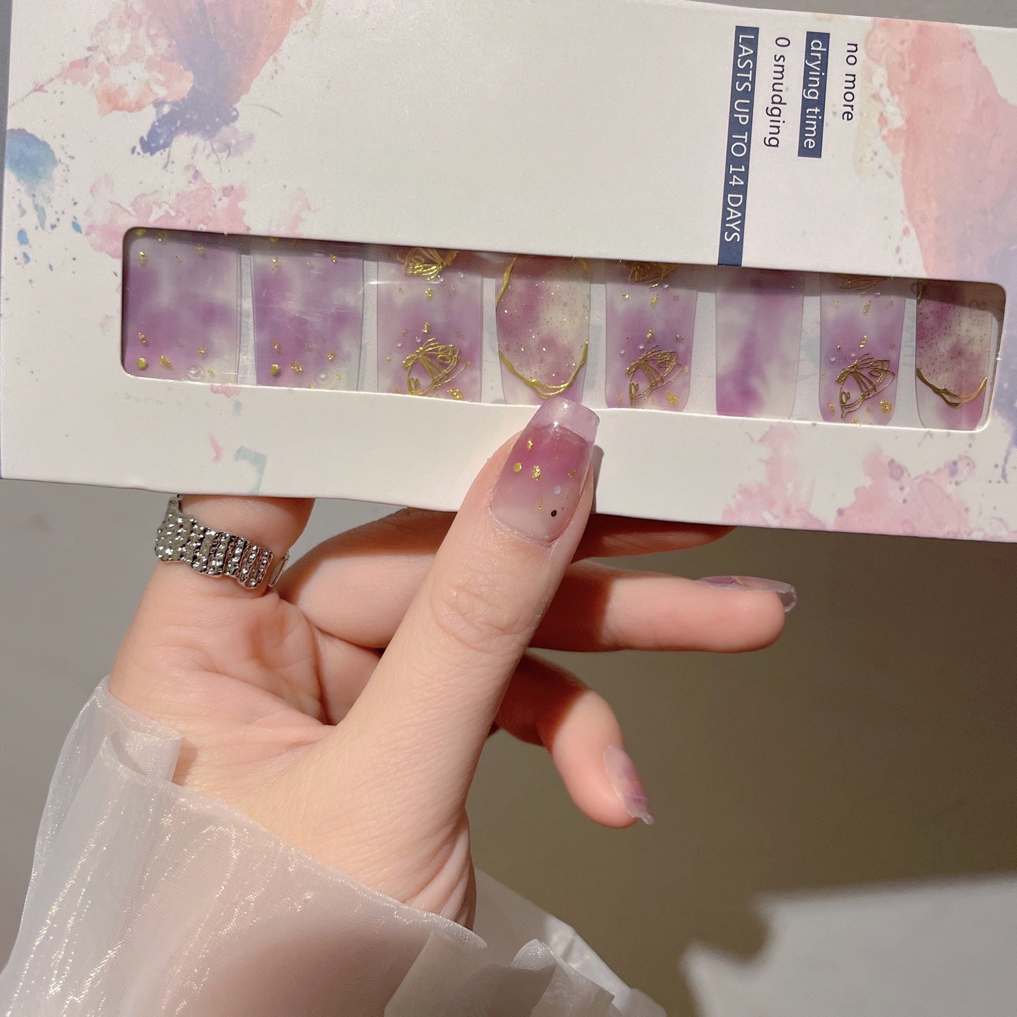 【晕染紫色】春夏显白网红3d美甲贴纸甲油膜凝胶成品脚指穿戴防水