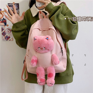 百搭新款波点猫卡通韩版学院风高颜值百搭双肩包女生大容量休闲背