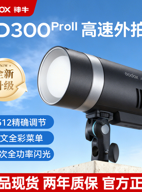 Godox神牛外拍灯AD300PRO II二代户外闪光灯婚纱人像摄影灯1/8000S高速同步TTL自动测光300W大功率便携闪光灯