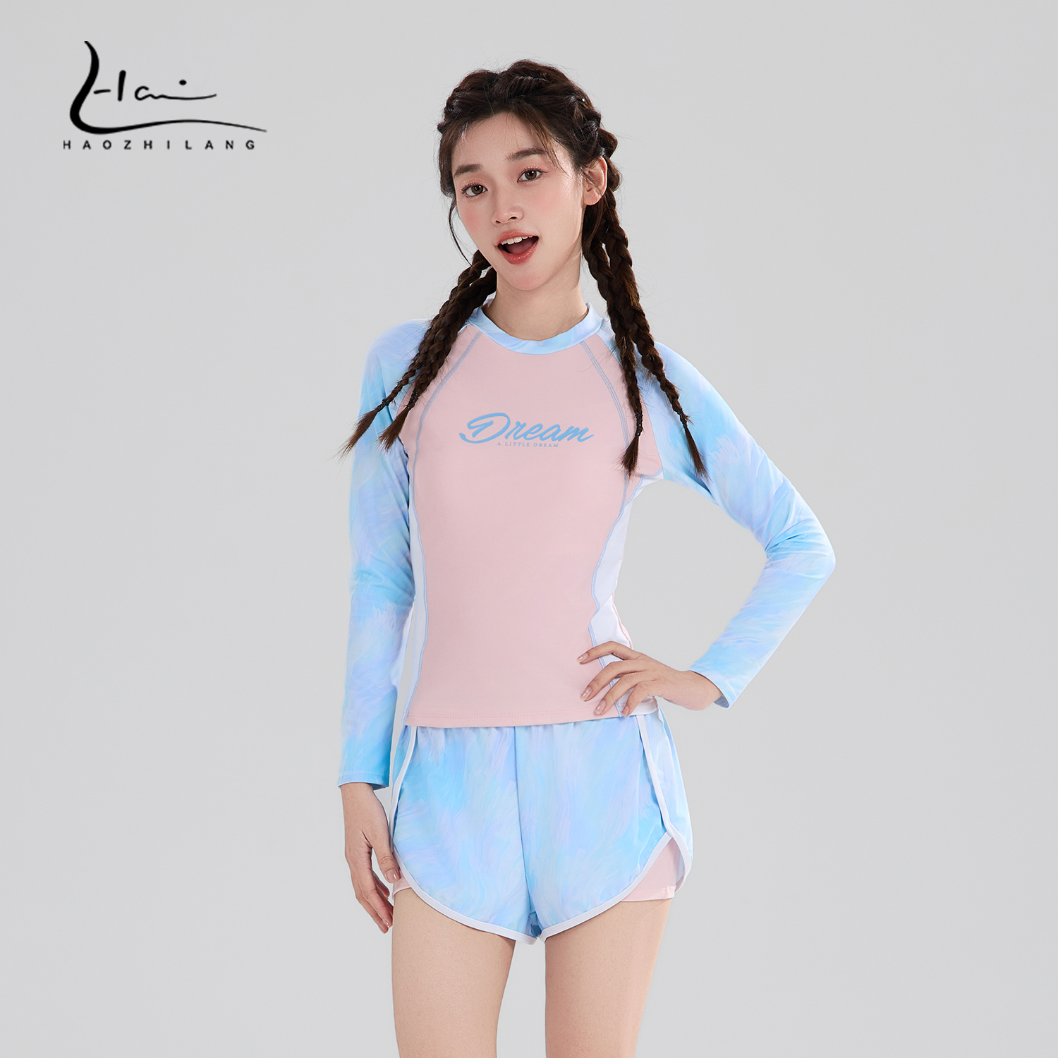 昊之浪新款女童分体长袖防晒泳衣