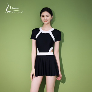 女 平角泳装 连体泳衣女保守新款 高级感显瘦遮肚游泳馆专用运动裙式