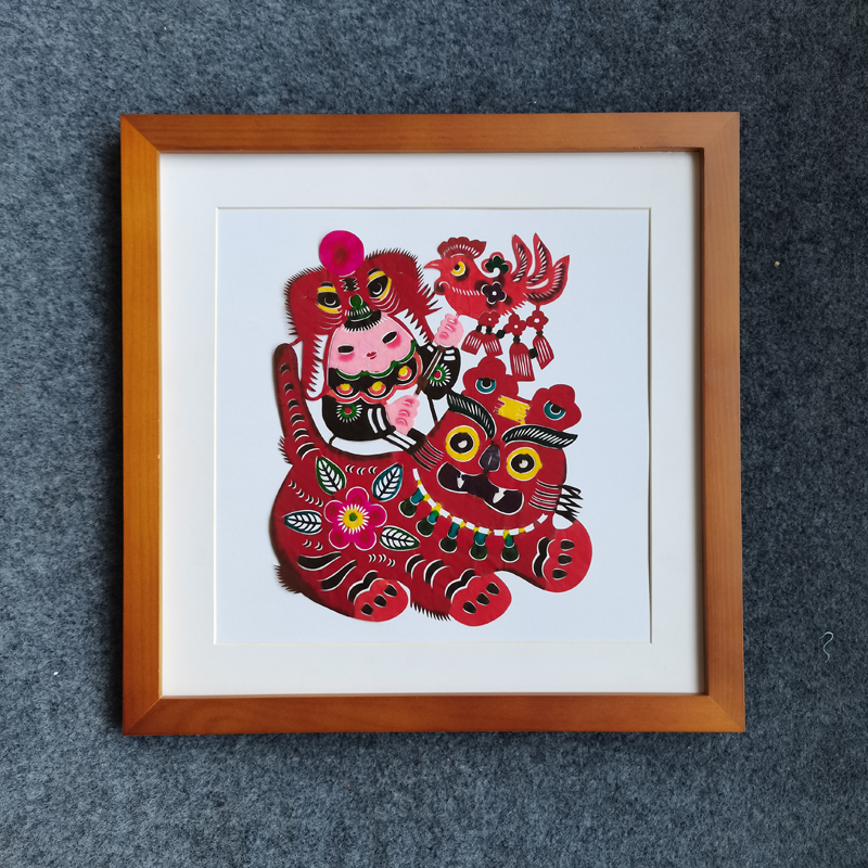 中国风新中式装饰画彩色剪纸画窗花装饰画客厅书房挂画吉祥娃娃图片