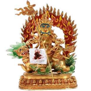 财宝天王中式摆件 家用家居玄关铜全鎏金彩绘尼泊尔手工艺品铜像