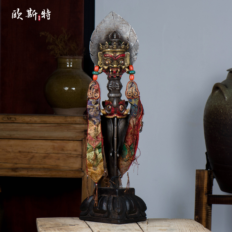 欧斯特  佛具用品金刚宝杵尼泊尔铁做旧飘带底座普巴金刚宝橛60cm
