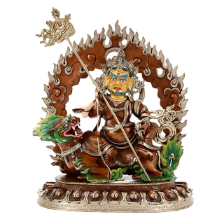 欧斯特财宝天王中式摆件尼泊尔铜镀银12寸西藏玄关用品释迦族铜像