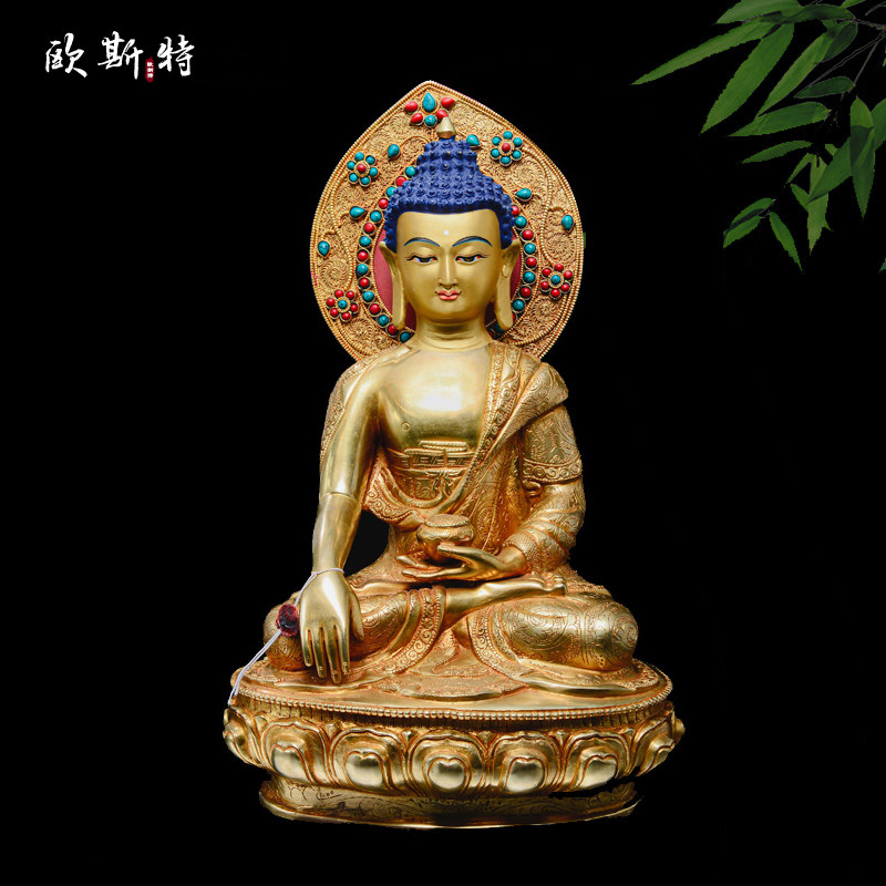 欧斯特 释迦摩尼居家摆件尼泊尔铜鎏金10寸家居饰品释迦牟尼铜像