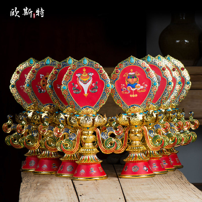 欧斯特八吉祥摆件西藏家居客厅藏式吉祥八贡家居用品彩绘吉祥八宝