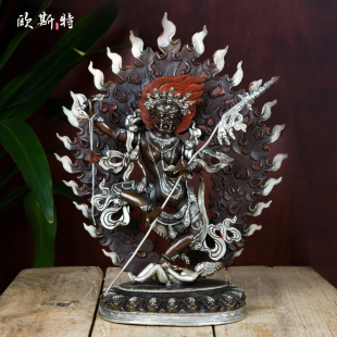 欧斯特 饰铜像 狮面空行母尼泊尔摆件10寸紫铜镀银西藏家居用品装