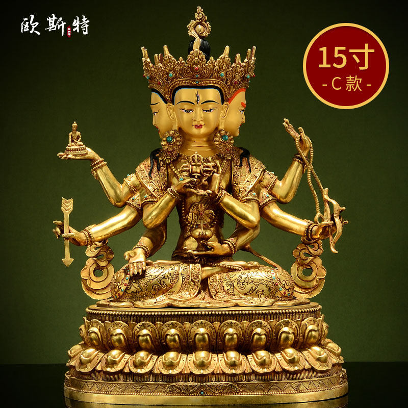 欧斯特全鎏金《尊胜佛母》精工铜雕室内家用《朗觉玛》铜像15寸