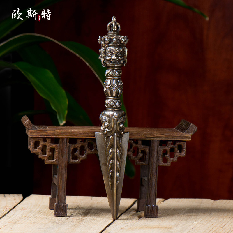 欧斯特 三面普巴金刚宝橛尼泊尔铁手工艺品居家金刚宝杵 长25cm