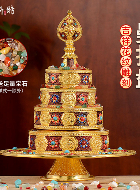 欧斯特八吉祥雕花曼扎盘修盘 藏族佛具合金彩绘曼达盘 金色曼茶罗