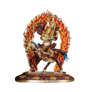 欧斯特 家居客厅摆件尼泊尔手工铜半鎏金8寸 格萨尔王玄关像铜像