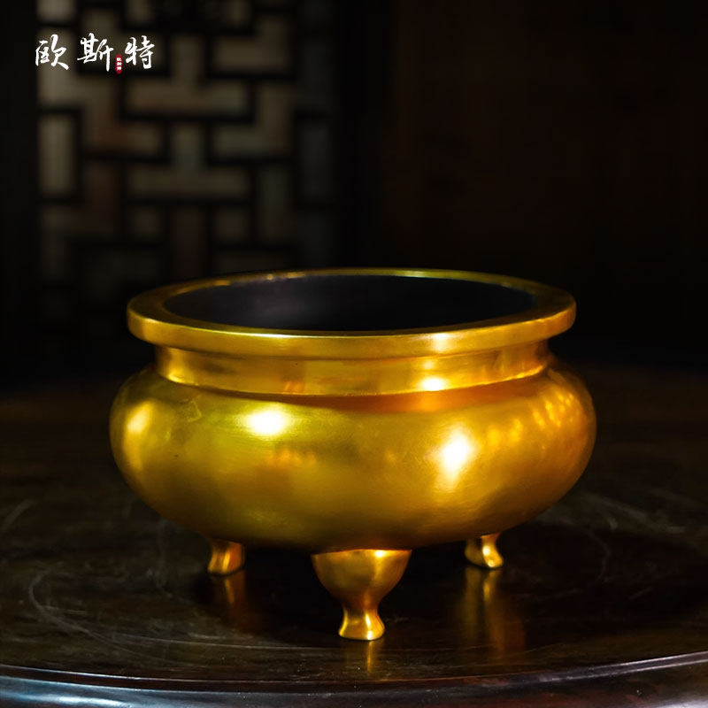 欧斯特全鎏金鬲式炉室内家用光面三足盘香炉沉香檀香焚香炉,家居饰品,香薰炉,淘宝优惠券,粉丝福利购,淘宝优惠卷