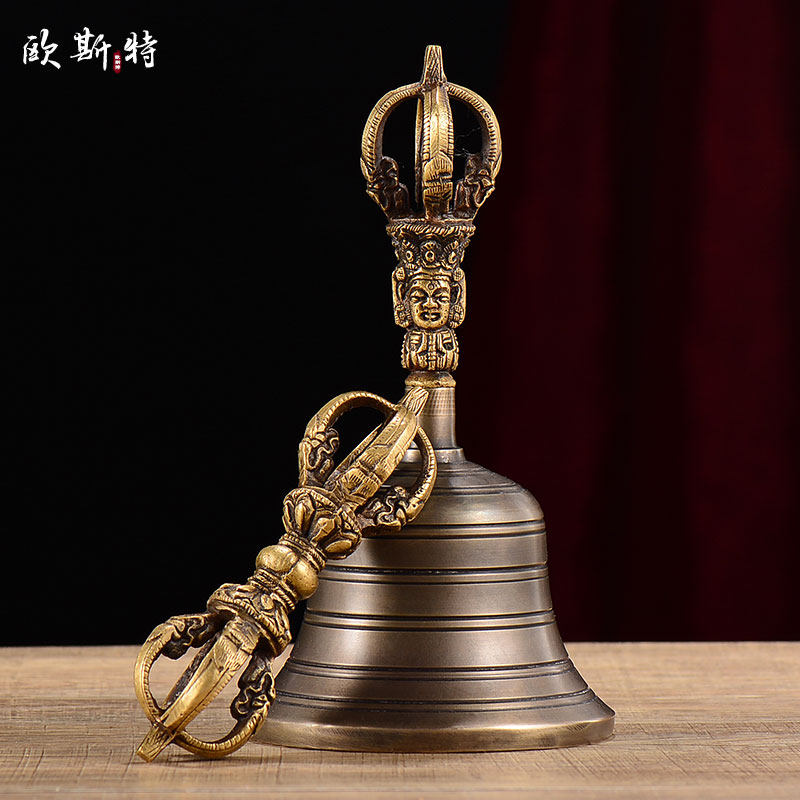 欧斯特 五钴金刚铃杵尼泊尔青铜手工雕花摆件居家供具铜金刚铃