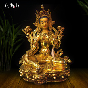 绿度母铜像摆件 家居乔迁新居玄关用品 尼泊尔手工铜全鎏金雕花