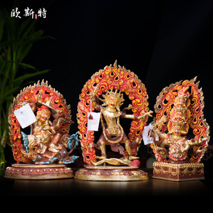 宁玛三根本 尼泊尔铜半鎏金 单坚铜像 一髻雕像 喇呼拉宁玛三尊像