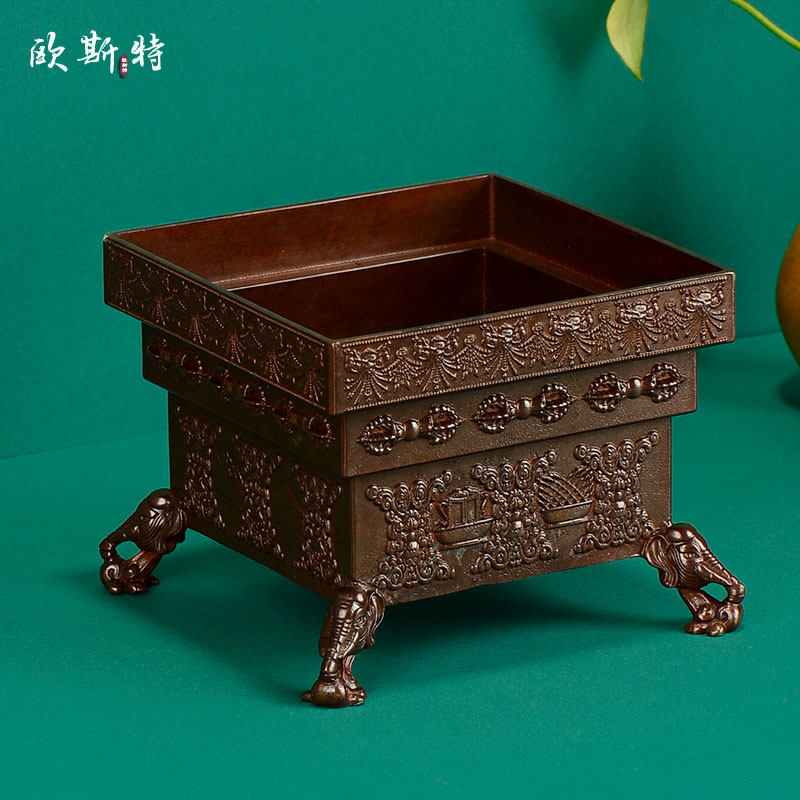 欧斯特四足方鼎烟供炉客厅焚熏香炉家用室内铜香炉烧香炉创意摆件