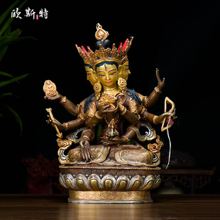 尼泊尔铜摆件 家居饰品 紫铜 鎏金鎏银 10寸尊胜家用玄关铜像