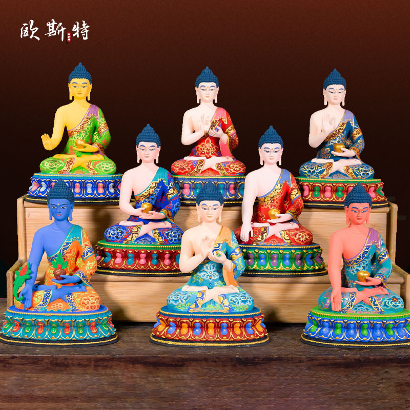 彩绘三世佛精工铜像摆件