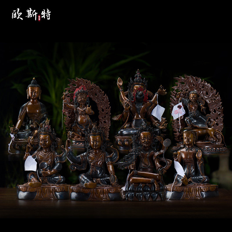 欧斯特 尼泊尔手工制作 青铜莲师八变一套8尊 家用莲花生铜像摆件