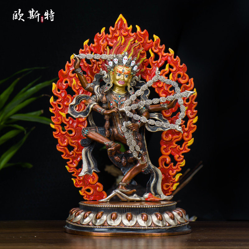 欧斯特家居饰品 客厅摆件铜像手工1尺紫铜作明佛母玄关像鎏金鎏银