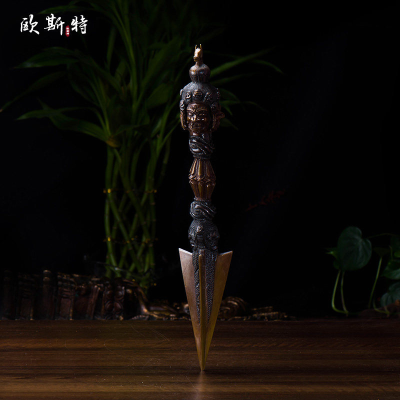 欧斯特 家用装饰摆件手工尼泊尔工艺品青铜马头金刚宝杵 金刚宝橛