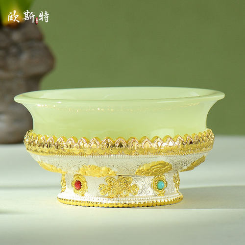 八吉祥雕花仿玉供水杯供水碗摆件