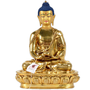 欧斯特 阿弥陀佛中式摆件 家居客厅尼泊尔手工铜全鎏金三世佛10寸