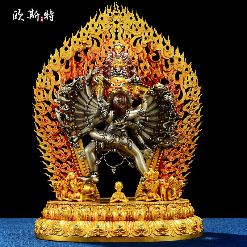 欧斯特全鎏金《大威德金刚》白铜精雕《牛头明王》双身铜像摆件