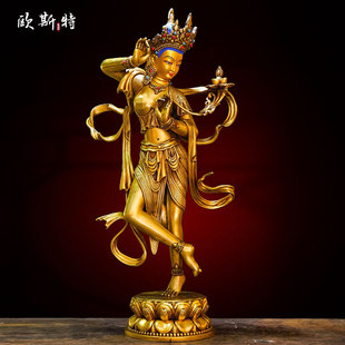 桌面铜像摆件 欧斯特全鎏金 绿度母 室内家用站立 绿多罗