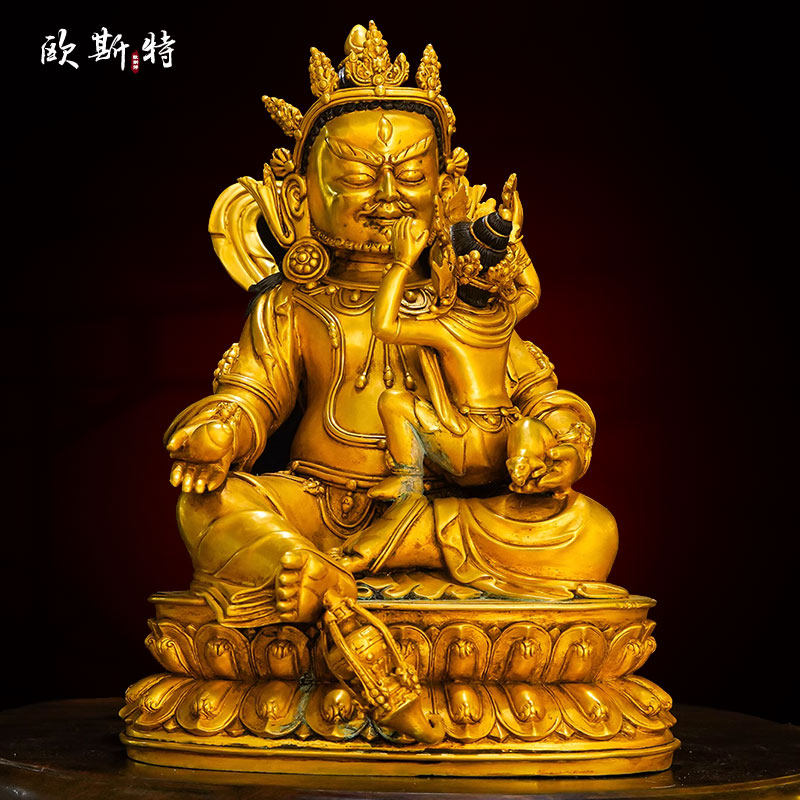 欧斯特全鎏金《绿财神》精工铜雕花做旧《五色财神》铜像摆件