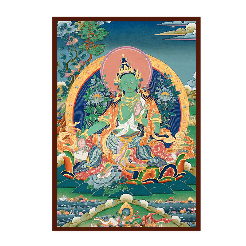欧斯特绿度母矿物手绘客厅挂画