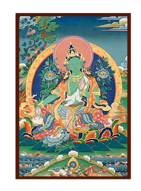欧斯特绿度母矿物手绘客厅挂画
