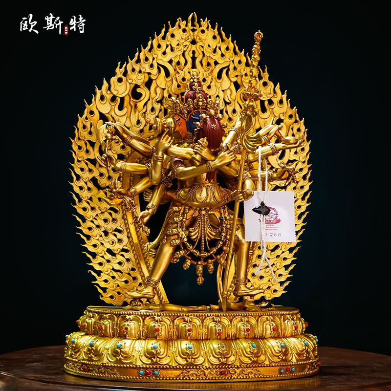 欧斯特全鎏金《胜乐金刚》彩珠镶嵌《上乐金刚》精工铜像摆件